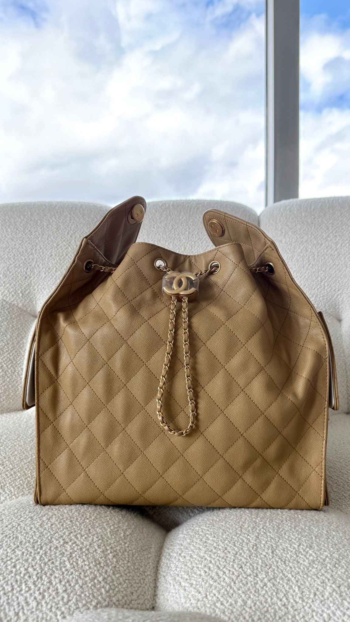 Chanel 25 Medium Hobo Dark Beige