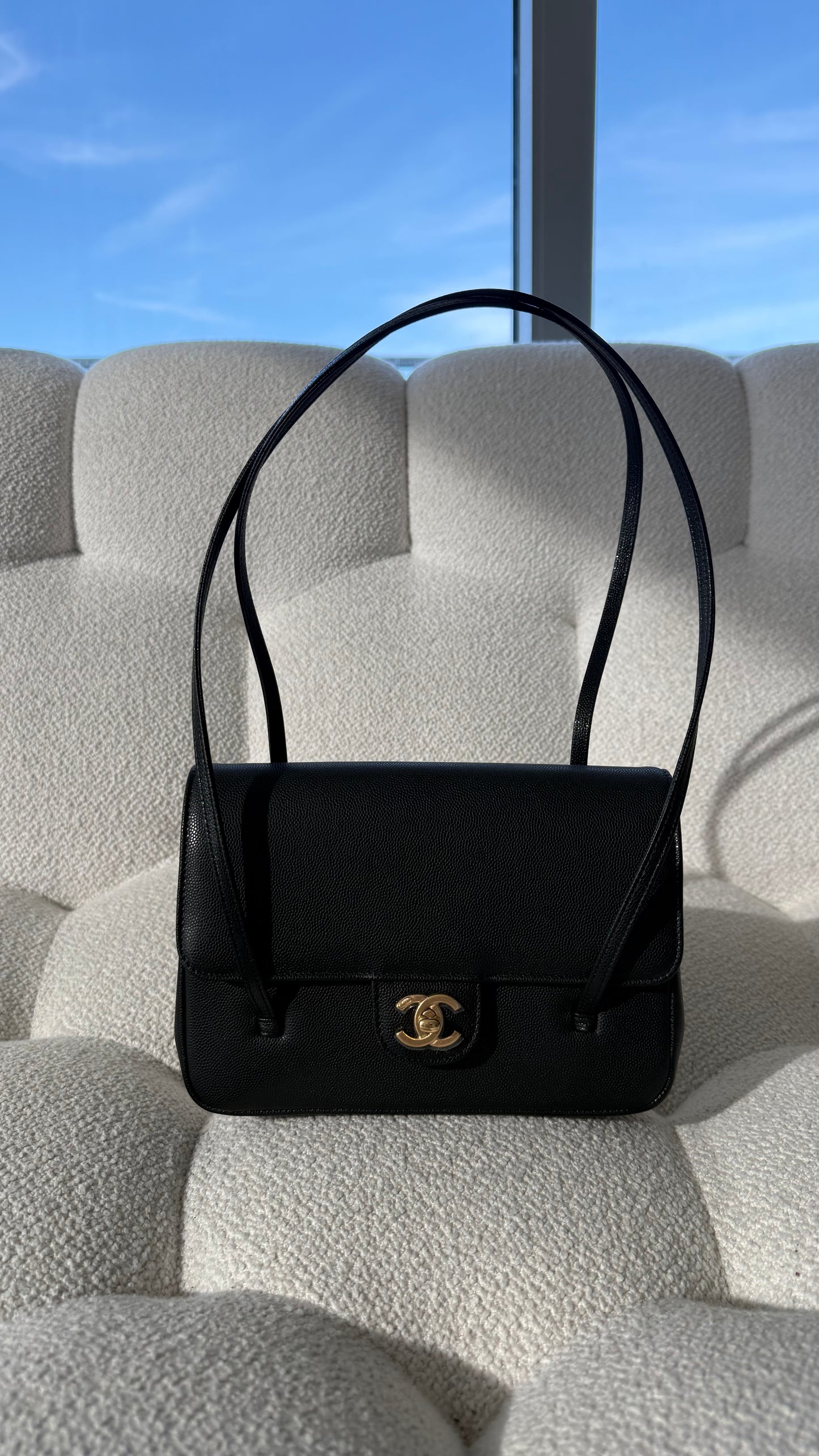 Chanel 26 Small Clutch with Leather Strap Grained Shiny Calfskin & Gold-Tone Metal Black