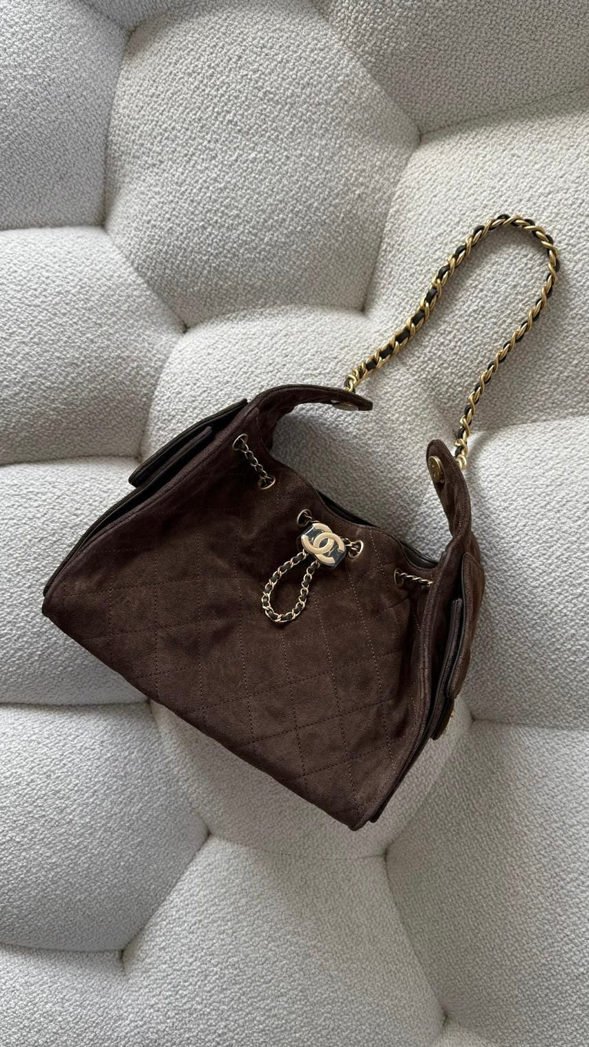 Chanel 25 Small Hobo Suede Dark Brown