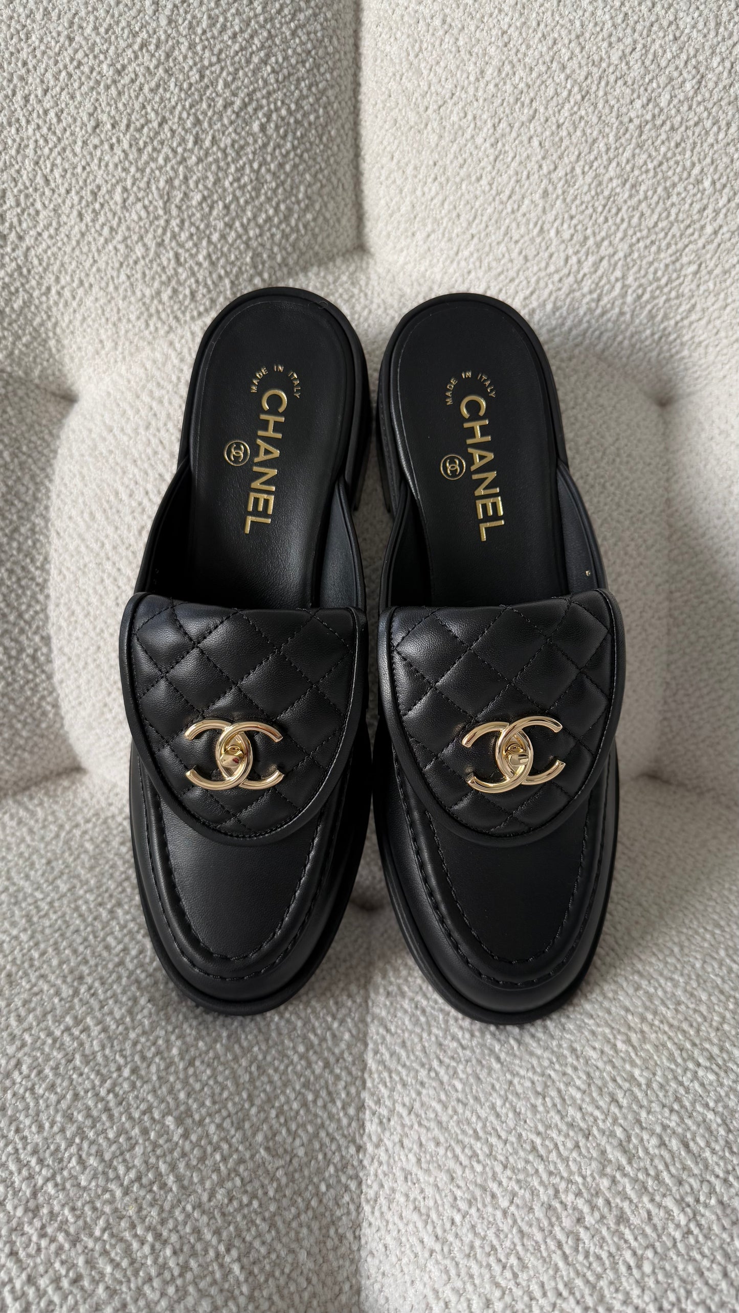 Chanel Quilted Leather Mules Black