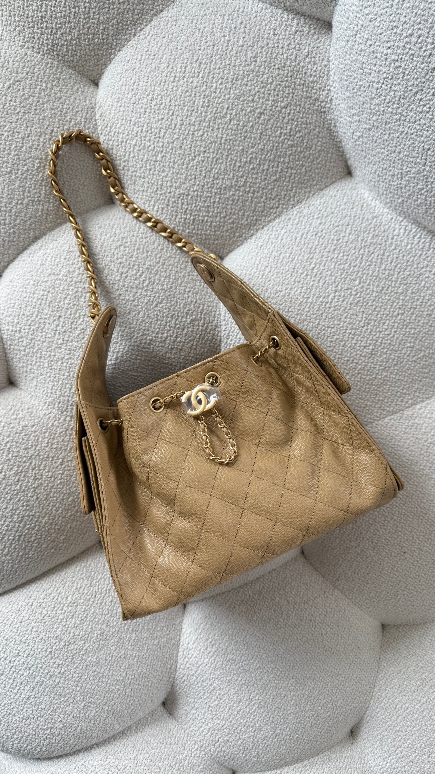 Chanel 25 Small Hobo Dark Beige