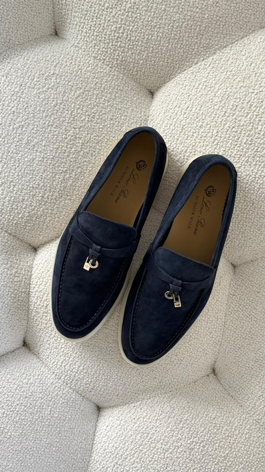 Loro Piana Summer Charms Walk Loafer Suede Argo Blue