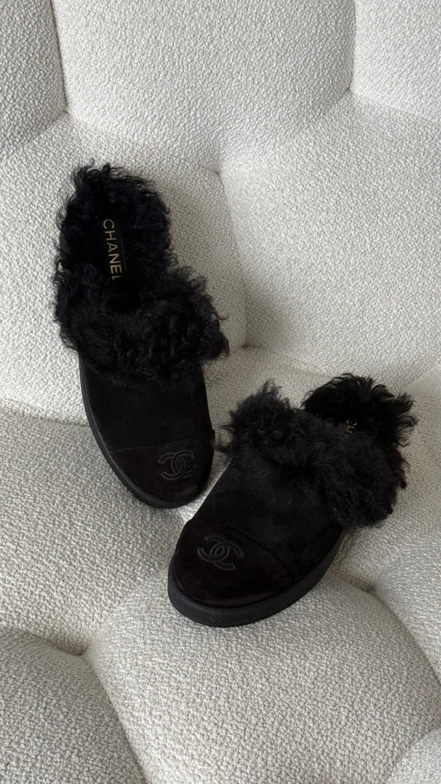 Chanel Mules Suede Calfskin & Shearling Black