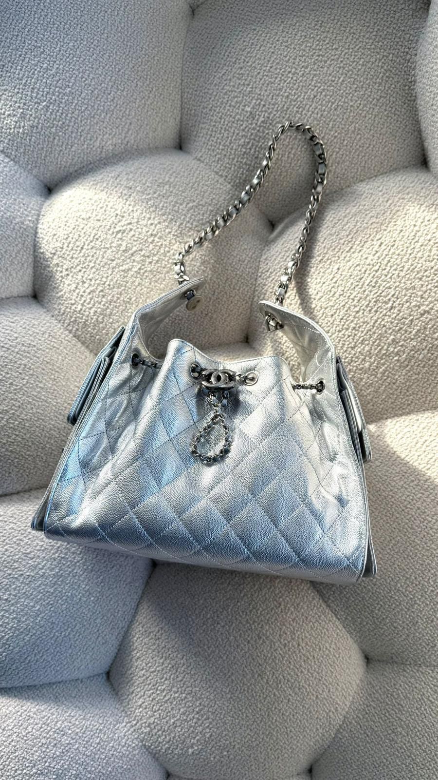 Chanel 25 Small Hobo Metallic Silver