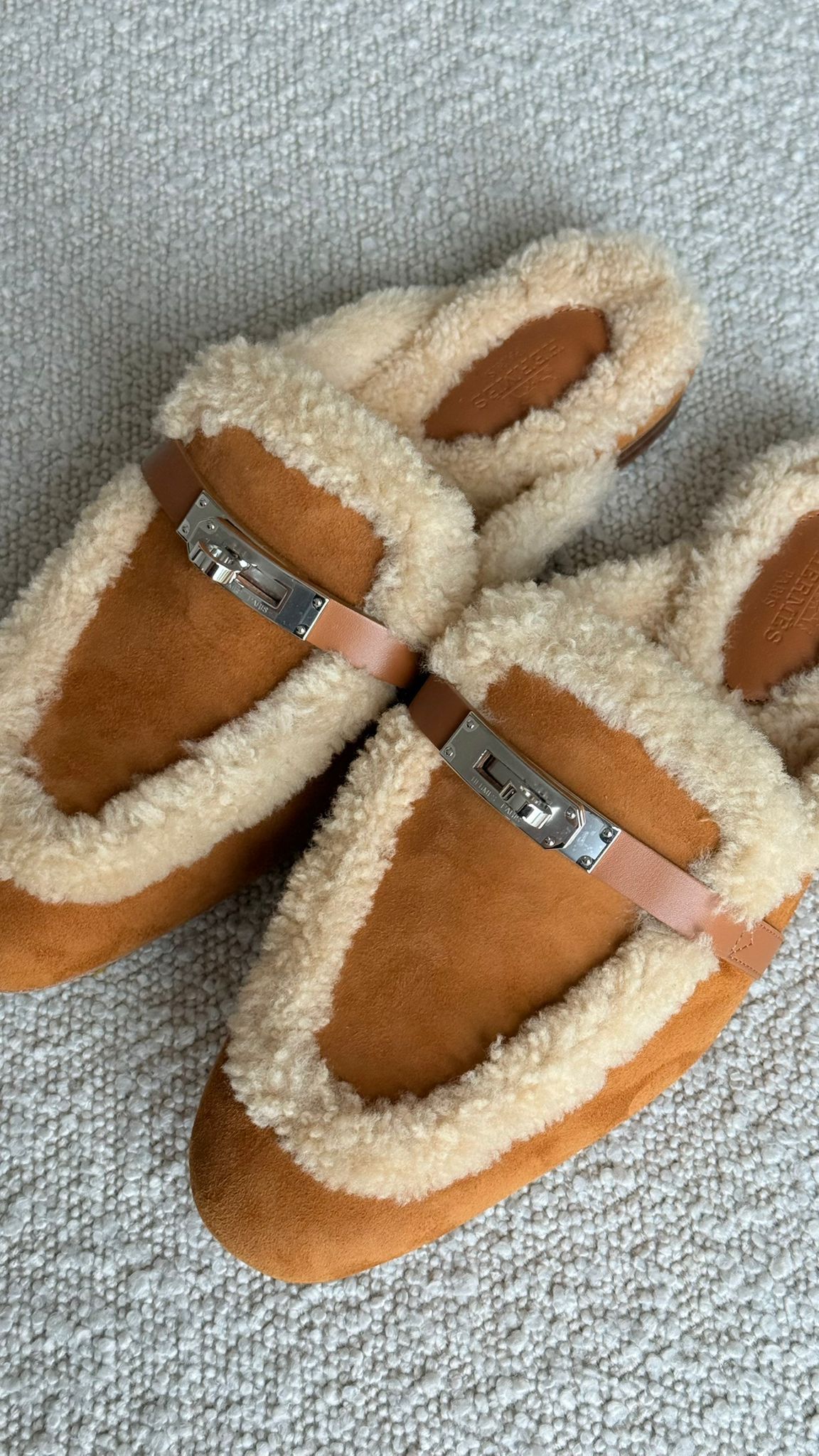 Hermès Oz Mule Suede & Calfskin & Shearling Naturel & Ecru PHW