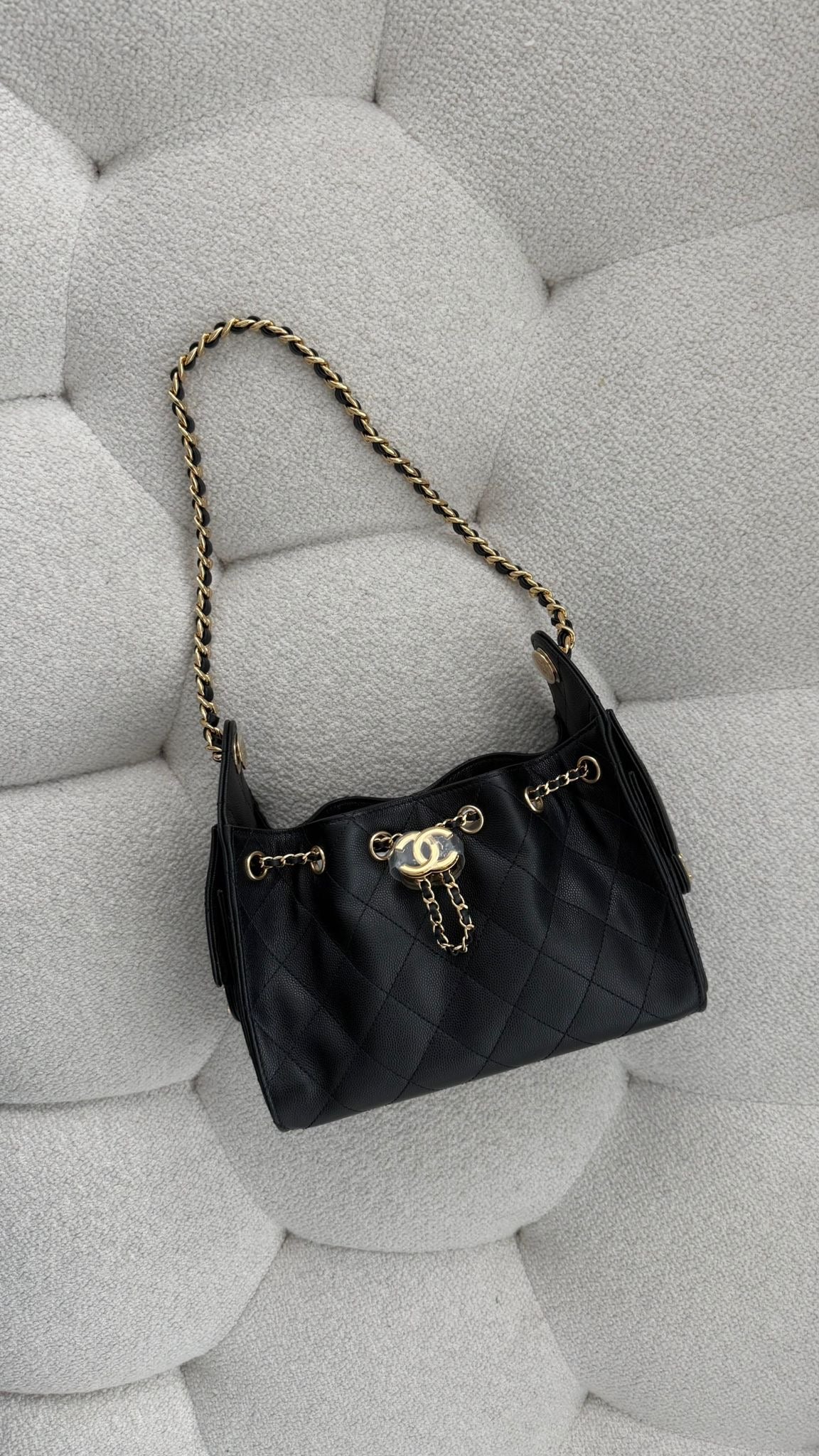 Chanel 25 Mini Handbag Grained Calfskin & Gold-Tone Black