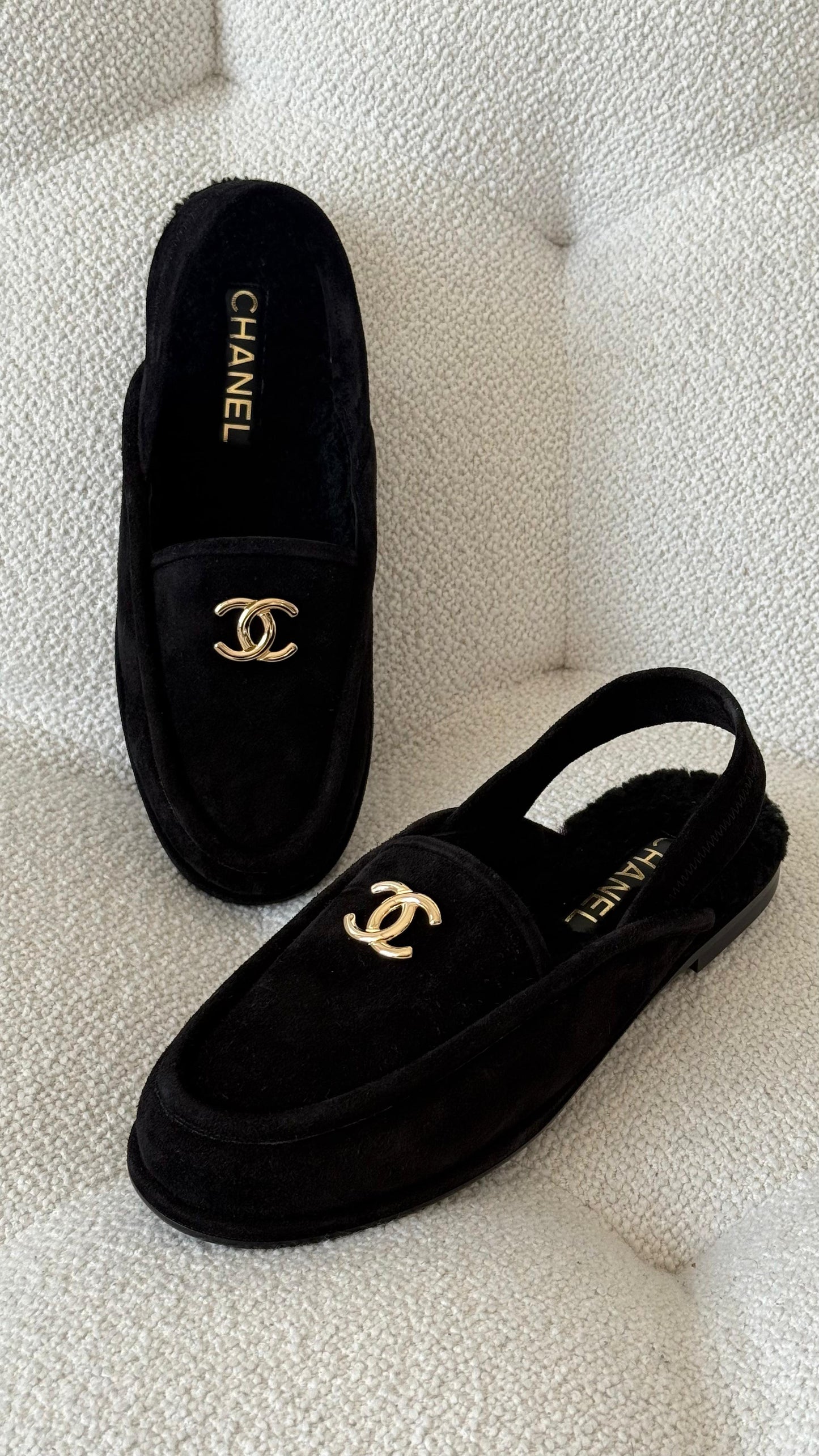 Chanel Slingback Moccasins Suede Black
