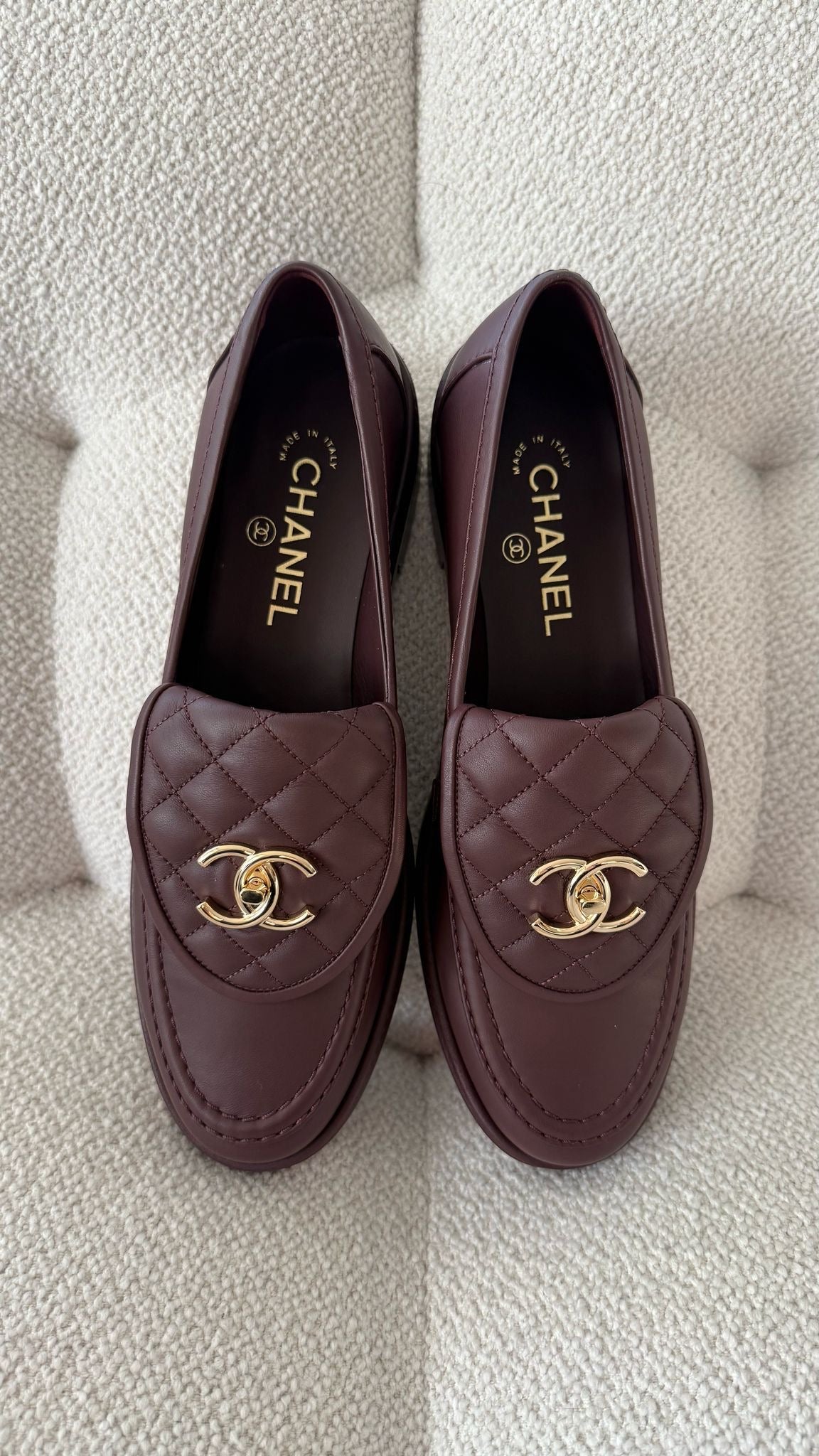 Chanel Quilted Leather Mules Burgundy