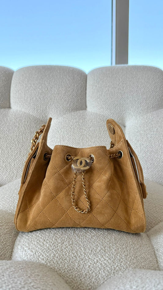 Chanel 25 Mini Hobo Suede Caramel