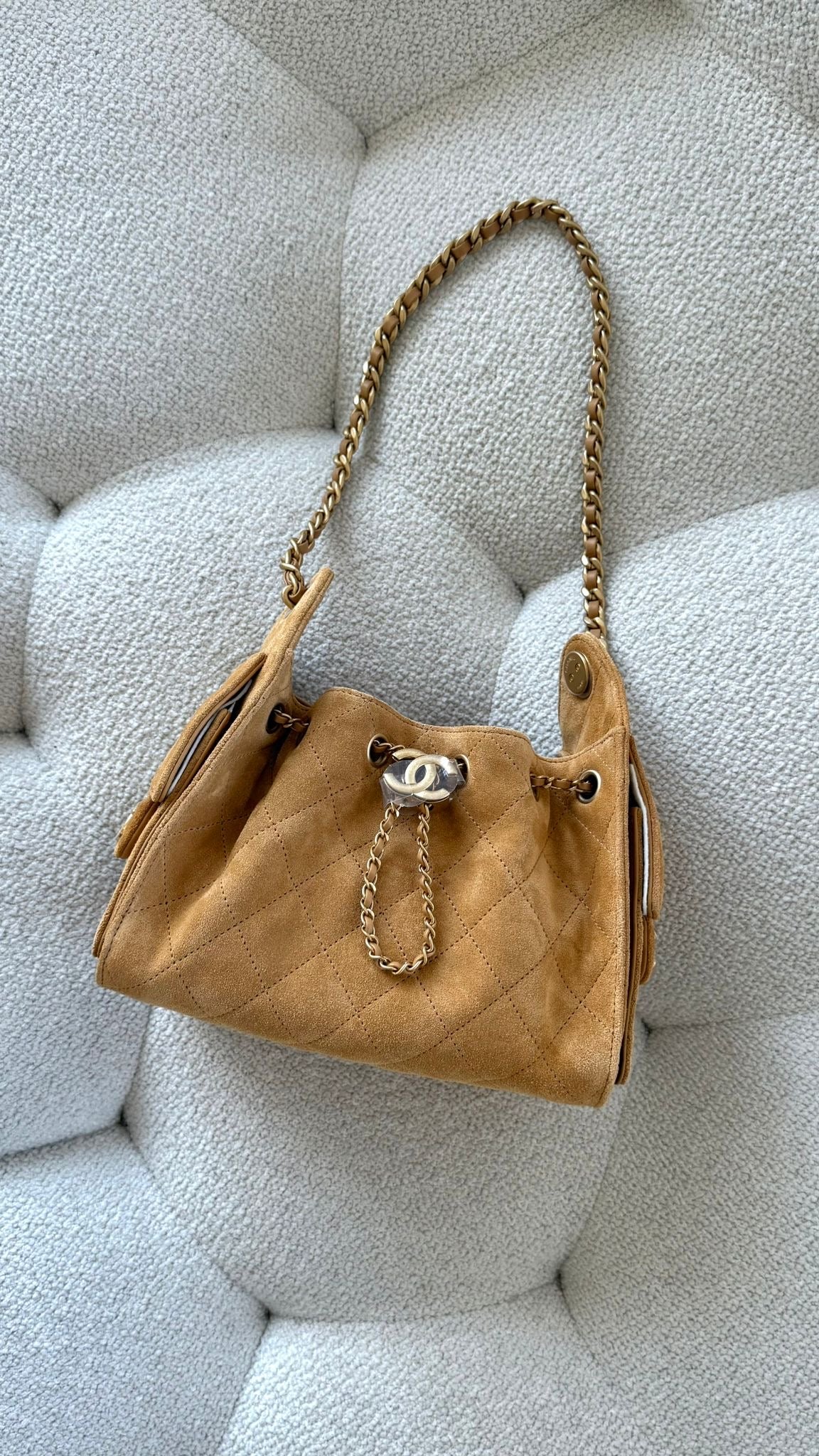 Chanel 25 Mini Hobo Suede Caramel