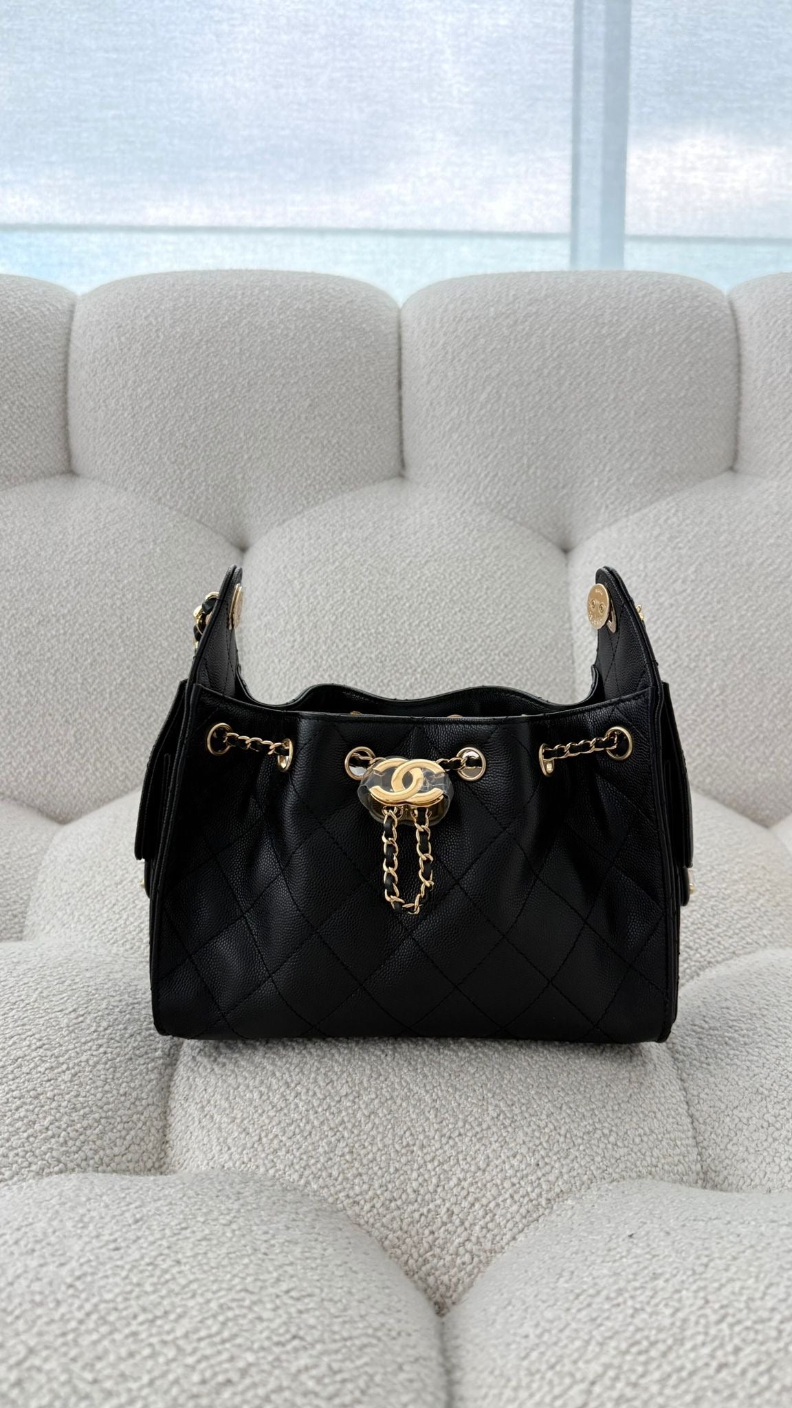 Chanel 25 Mini Handbag Grained Calfskin & Gold-Tone Black