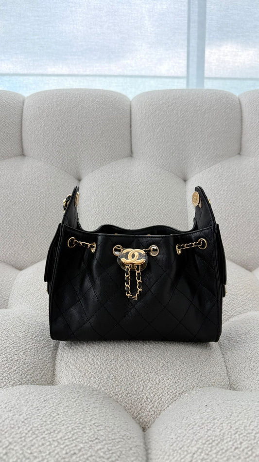 Chanel 25 Mini Handbag Grained Calfskin & Gold-Tone Black