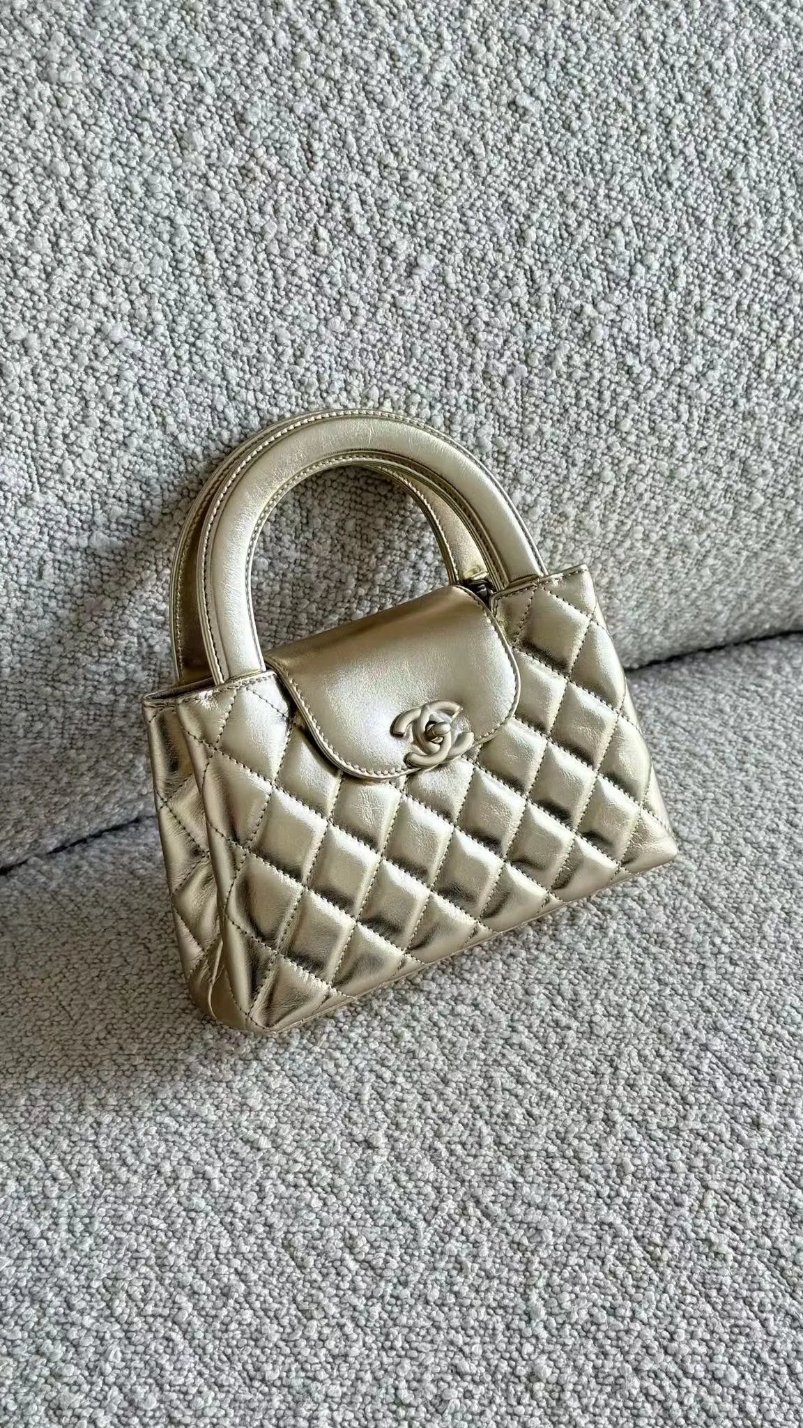 Chanel "Kelly" Mini Shopping Bag Metallic Calfskin Golden Light Gold-Tone Metal