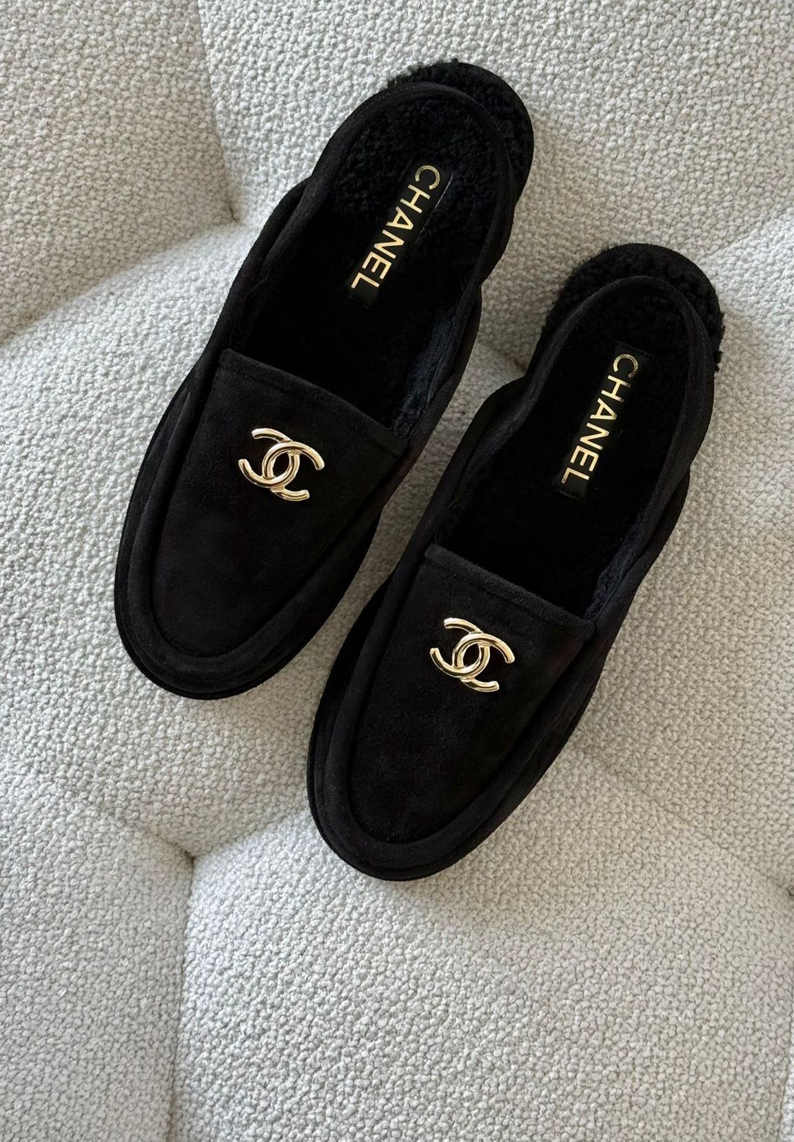 Chanel Slingback Moccasins Suede Black