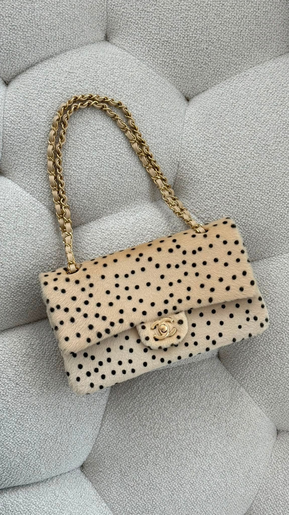 Chanel Flap Bag Lambskin & Gold-Tone Metal Light Beige & Black