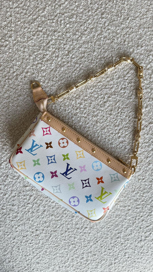 Louis Vuitton x Takashi Murakami Pochette Accesssoires Pouch Monogram Coated Canvas White & Multicolour GHW