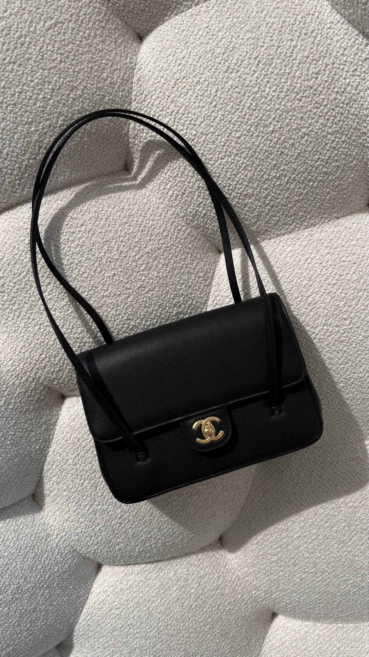 Chanel 26 Small Clutch with Leather Strap Grained Shiny Calfskin & Gold-Tone Metal Black