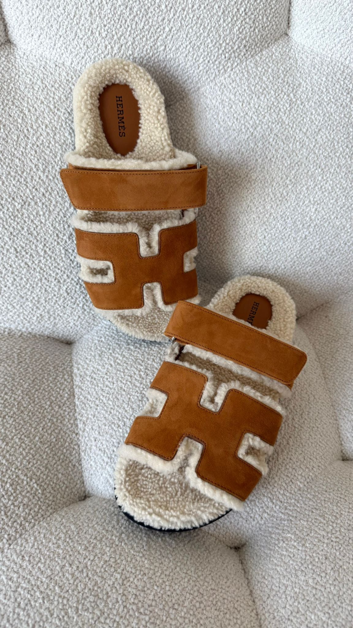 Hermès Chypre Sandals Suede Goatskin & Shearling Naturel & Ecru 38.5