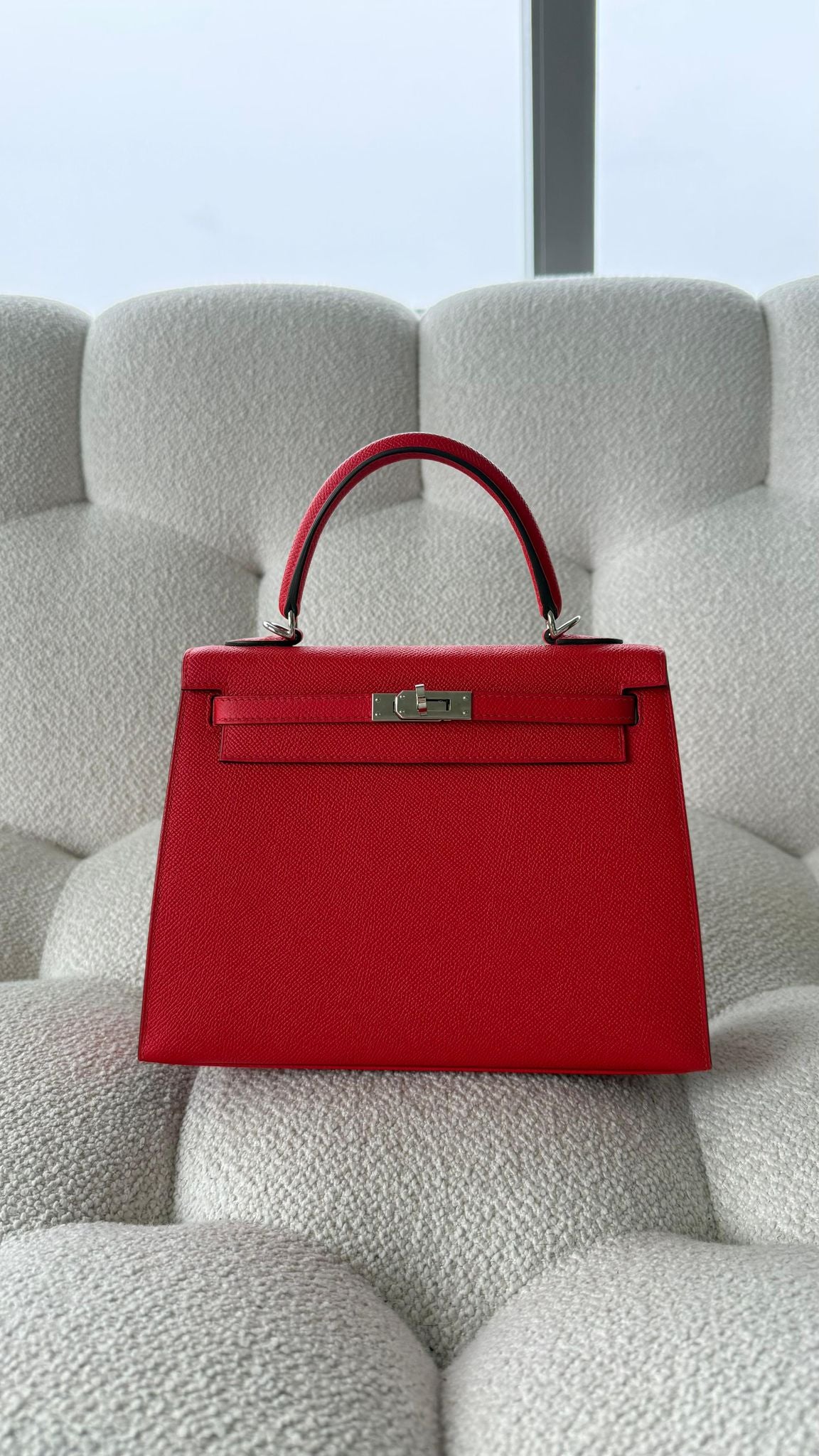 Hermès K25 Sellier Verso Epsom Rouge de Couer & Rouge Grenat PHW Y