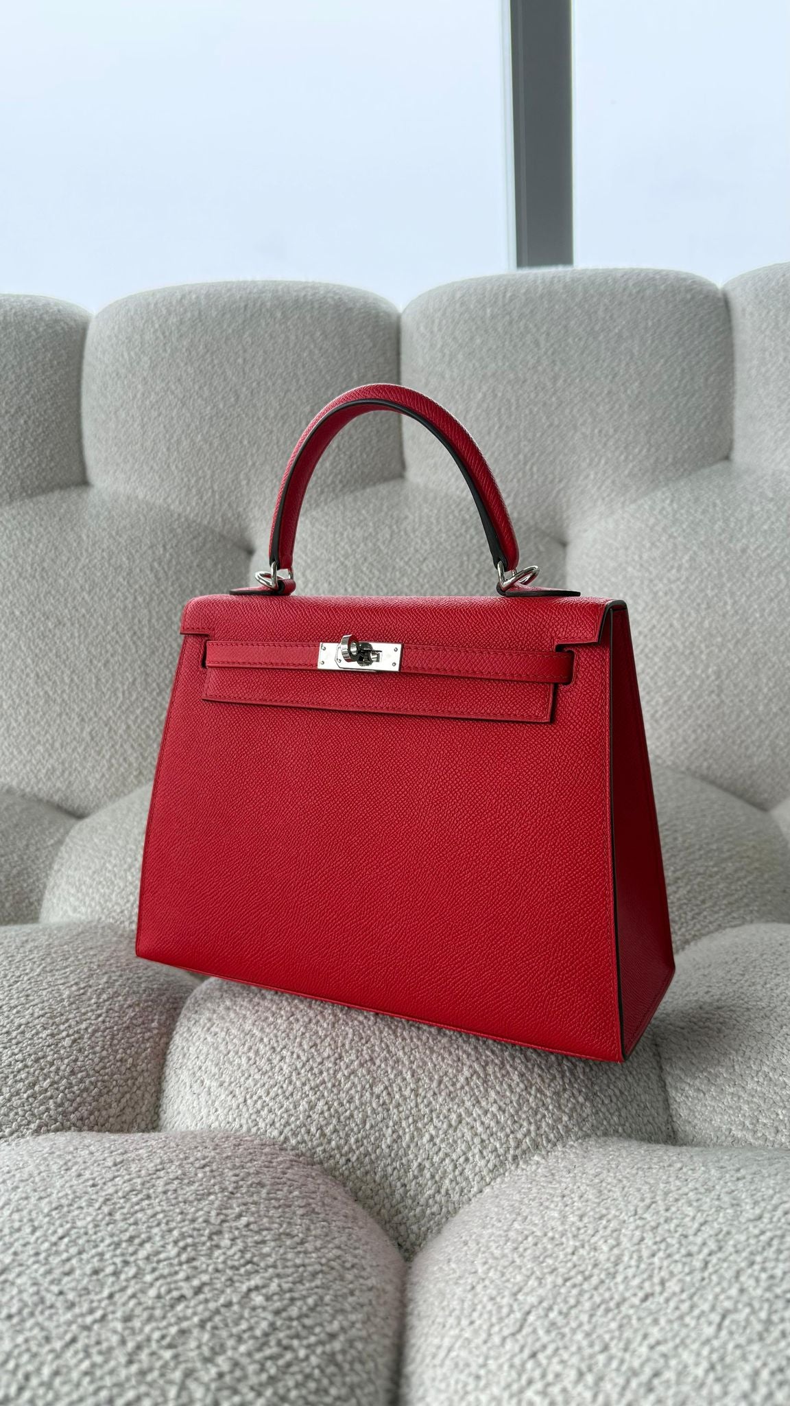 Hermès K25 Sellier Verso Epsom Rouge de Couer & Rouge Grenat PHW Y
