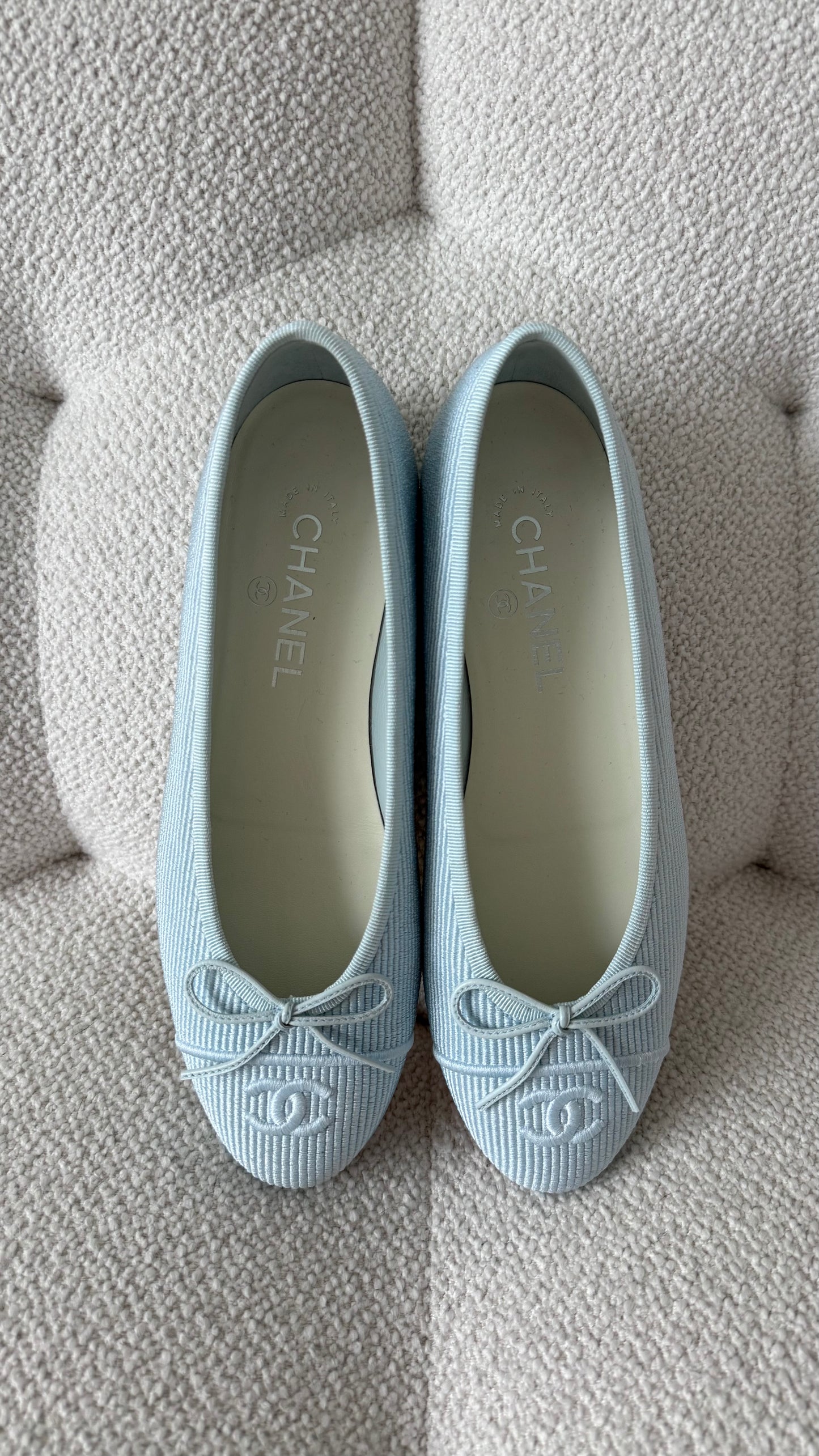 Chanel Ballet Flats Embroidered Fabric Light Blue
