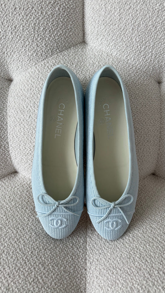 Chanel Ballet Flats Embroidered Fabric Light Blue