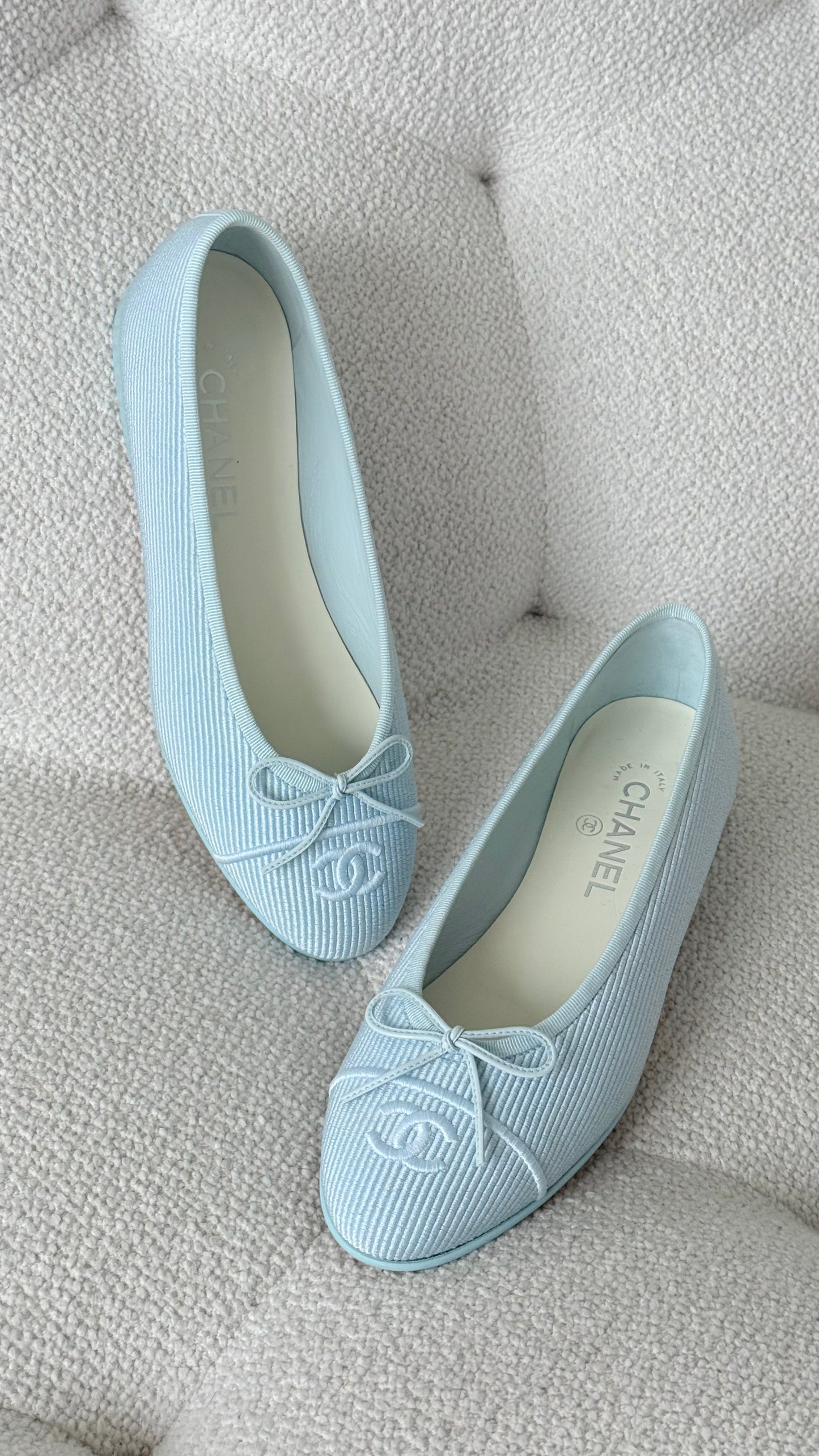 Chanel Ballet Flats Embroidered Fabric Light Blue