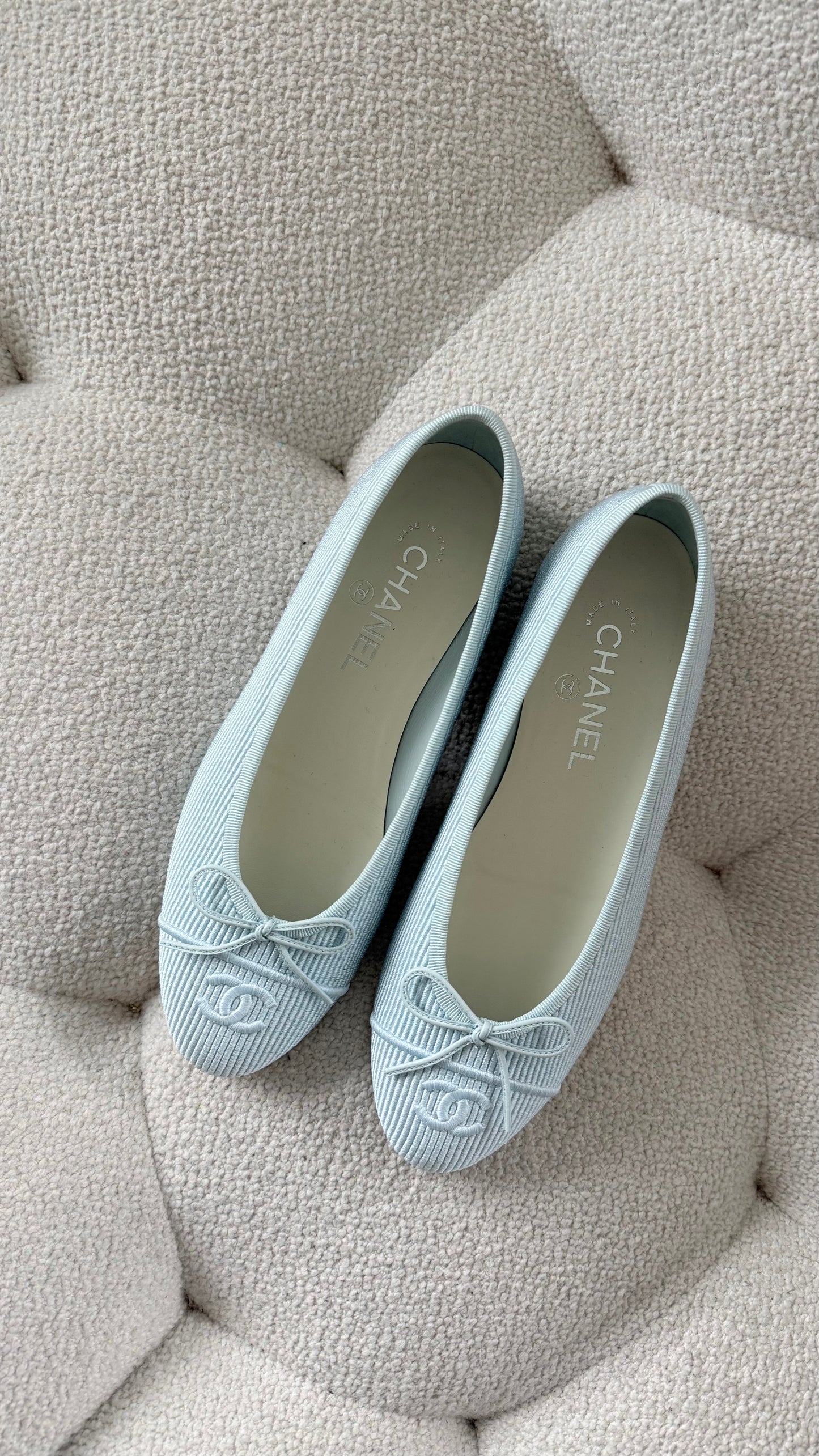Chanel Ballet Flats Embroidered Fabric Light Blue