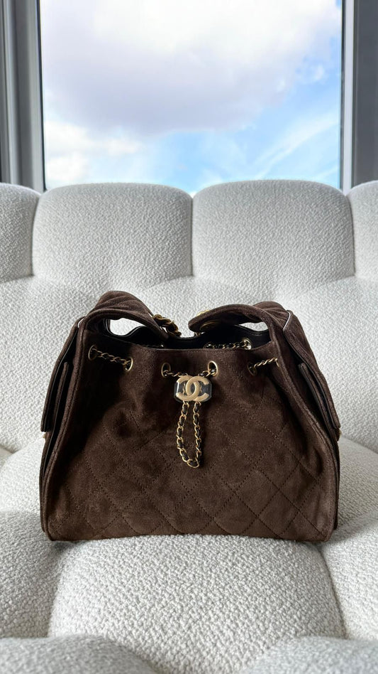 Chanel 25 Small Hobo Suede Dark Brown