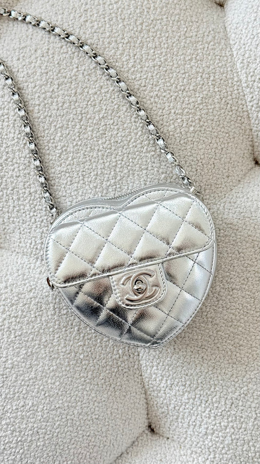 Chanel Mini Heart Bag Metallic Lambskin Silver-Tone Hardware