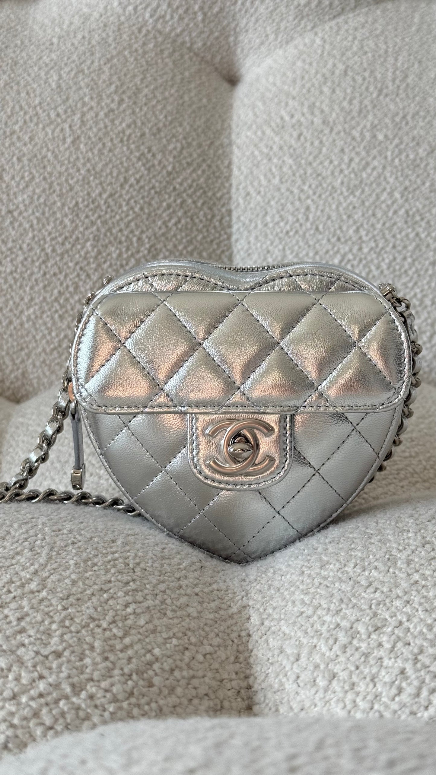 Chanel Mini Heart Bag Metallic Lambskin Silver-Tone Hardware