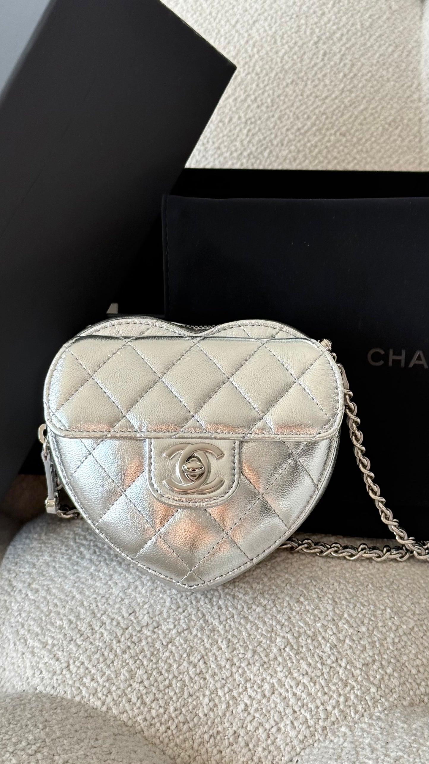 Chanel Mini Heart Bag Metallic Lambskin Silver-Tone Hardware