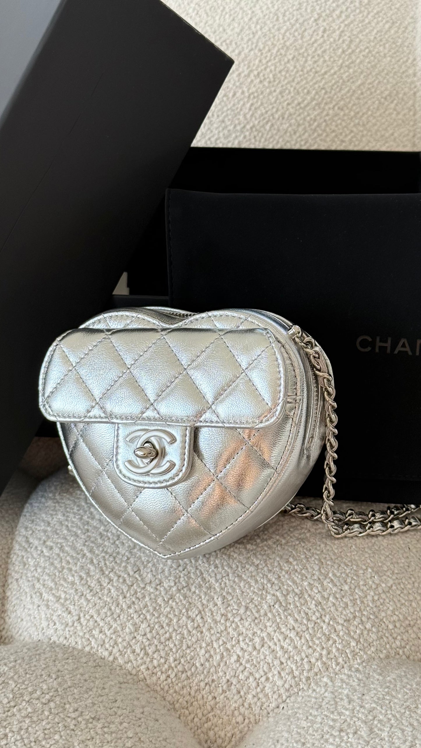 Chanel Mini Heart Bag Metallic Lambskin Silver-Tone Hardware