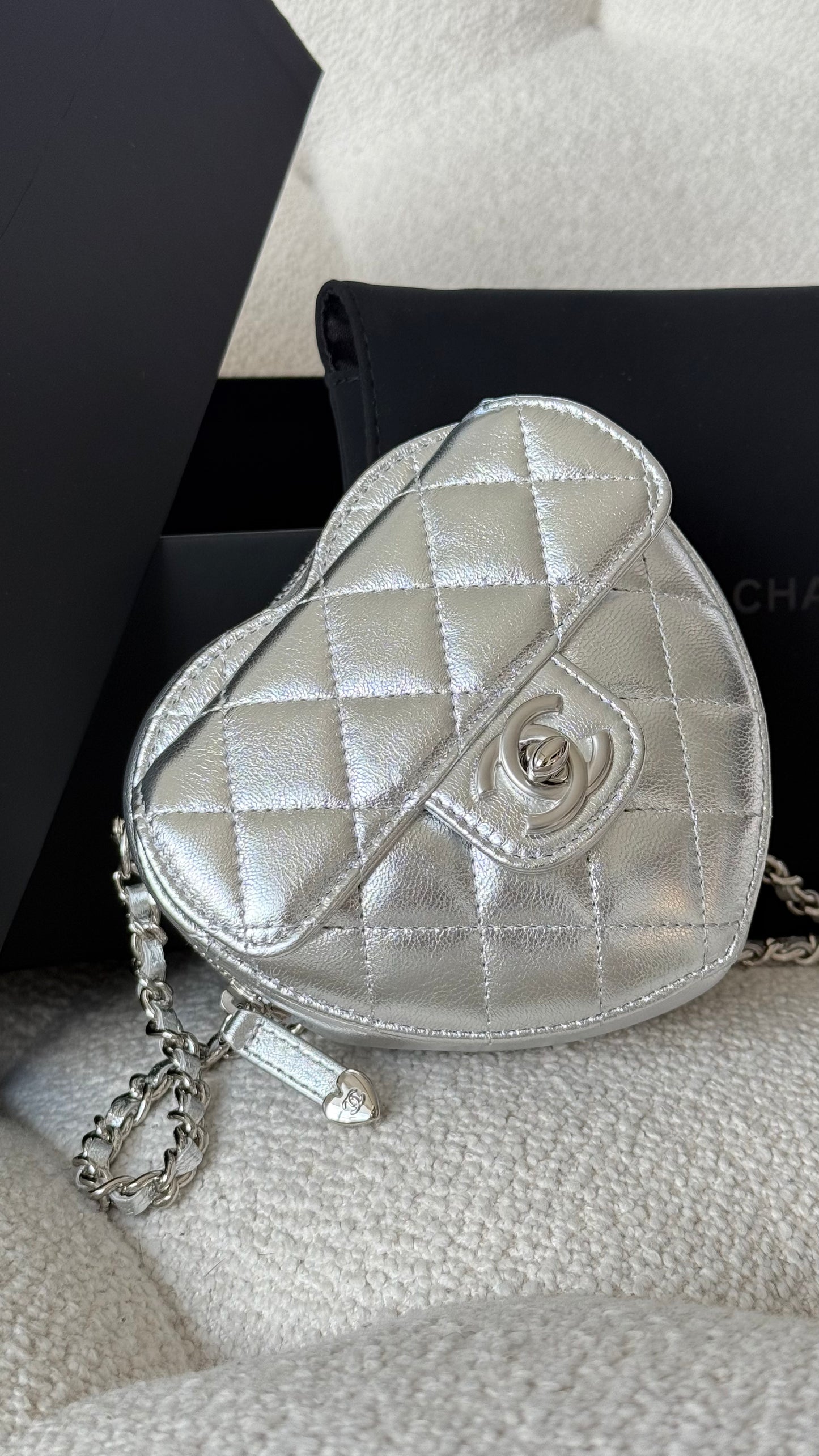 Chanel Mini Heart Bag Metallic Lambskin Silver-Tone Hardware