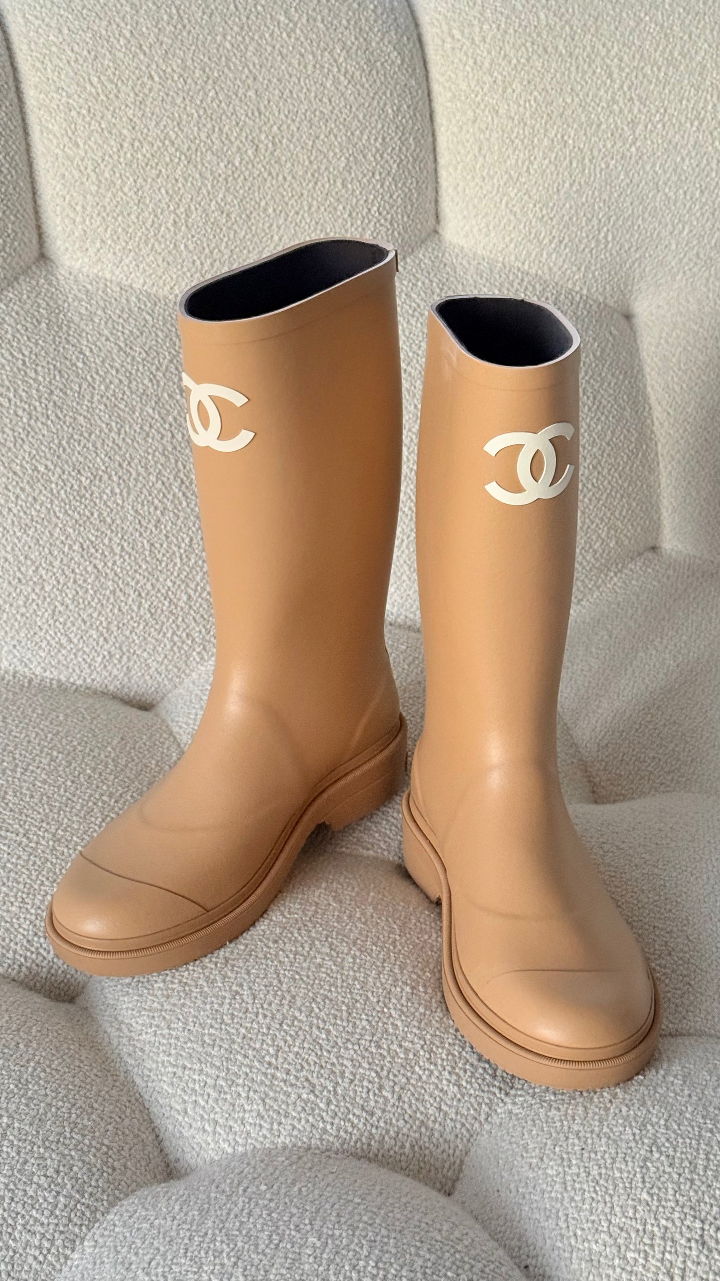 Chanel Wellington Rain Boots Beige 38