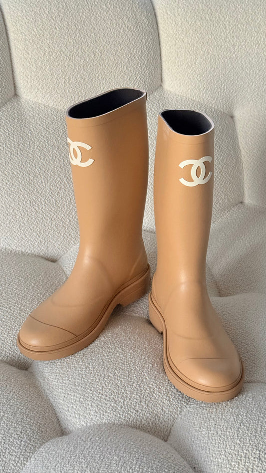Chanel Wellington Rain Boots Beige 38