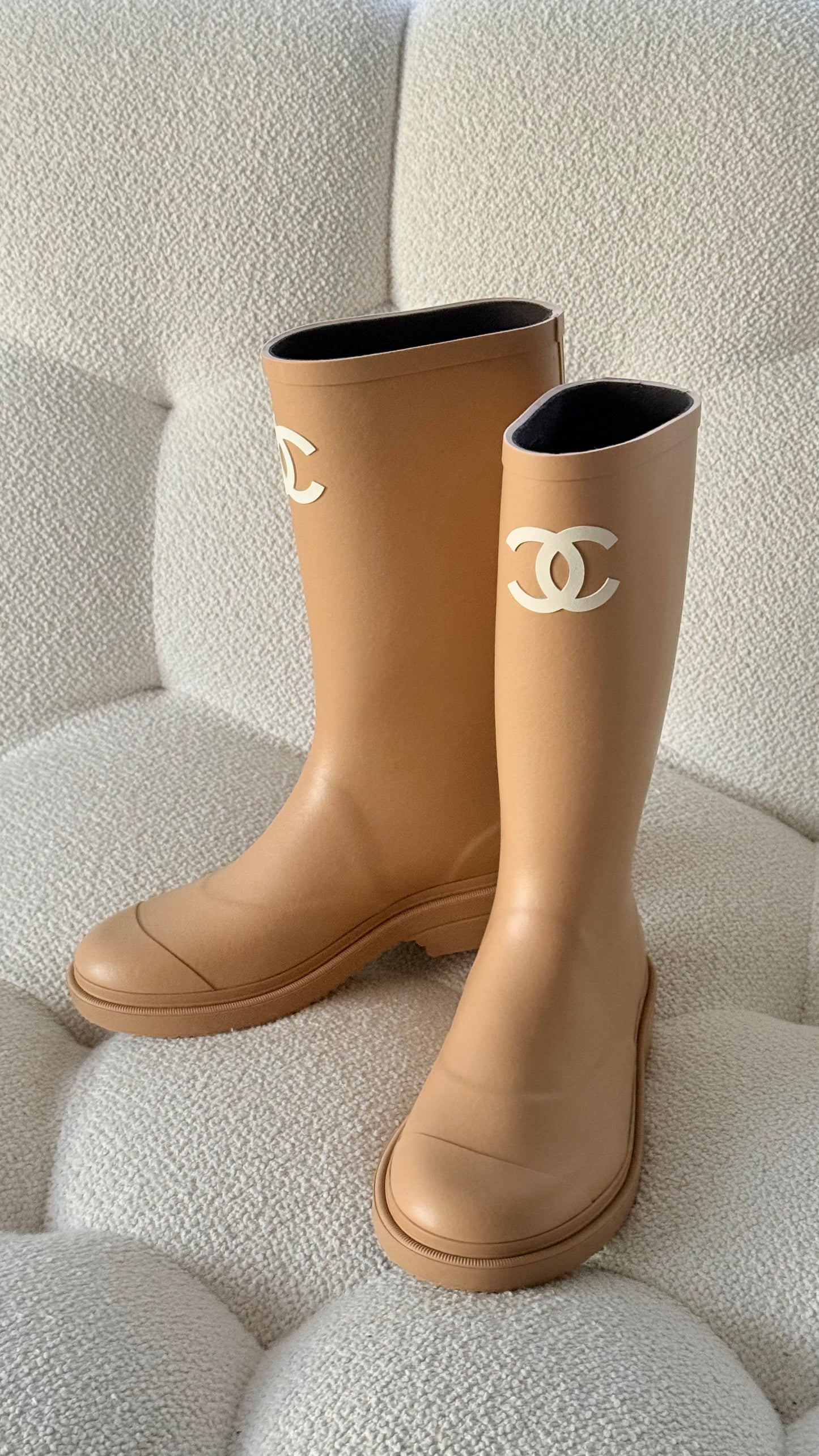 Chanel Wellington Rain Boots Beige 38