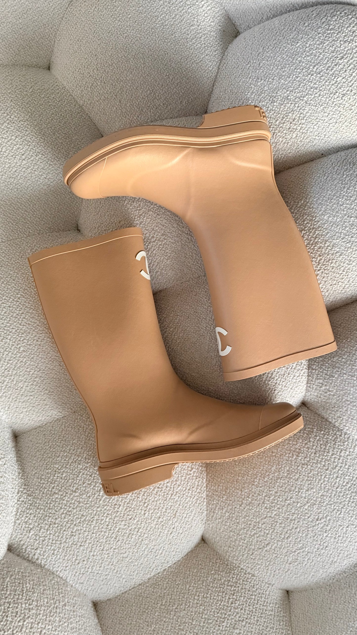 Chanel Wellington Rain Boots Beige 38