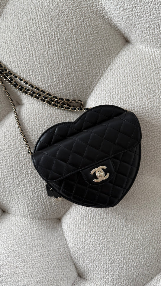 Chanel Large Heart Bag Lambskin Black Gold-Tone Hardware