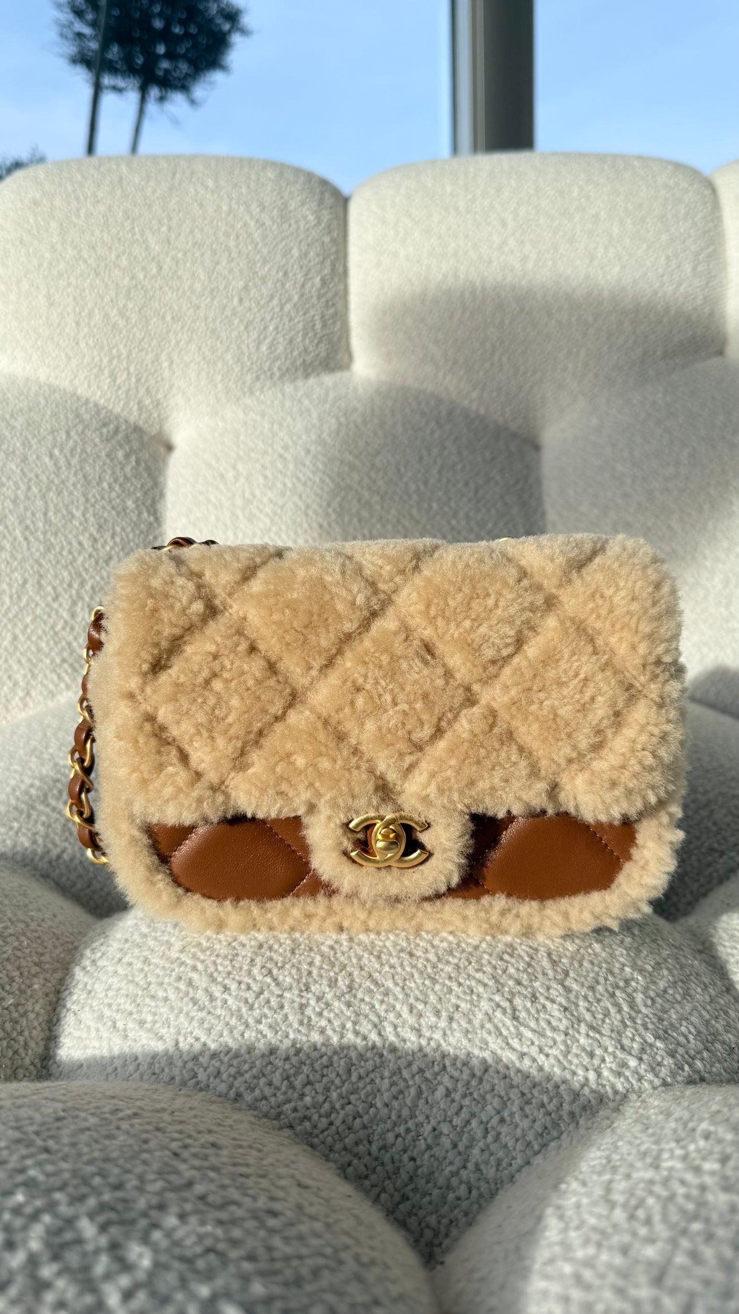 Chanel Mini Flap Bag Shearling & Lambskin Beige & Brown Gold-Tone Metal  Box + Dust Bag + Original Receipt + Entrupy  £6,190  In London Ready to Ship