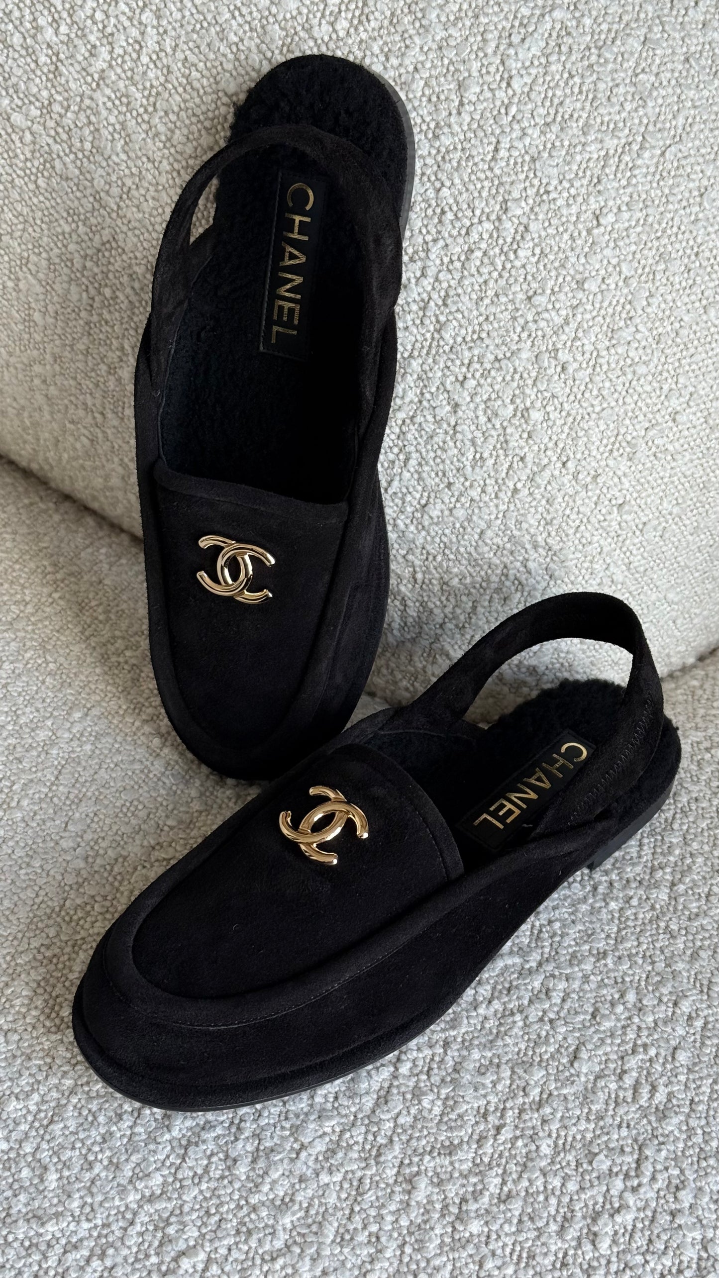 Chanel Slingback Moccasins Suede Black
