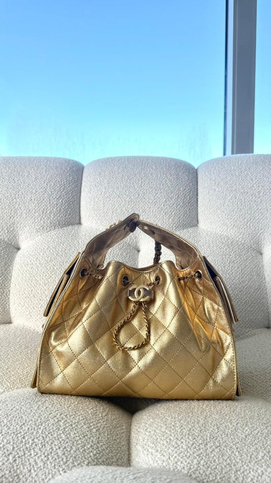 Chanel 25 Small Hobo Metallic Gold