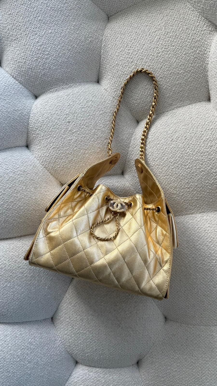 Chanel 25 Small Hobo Metallic Gold