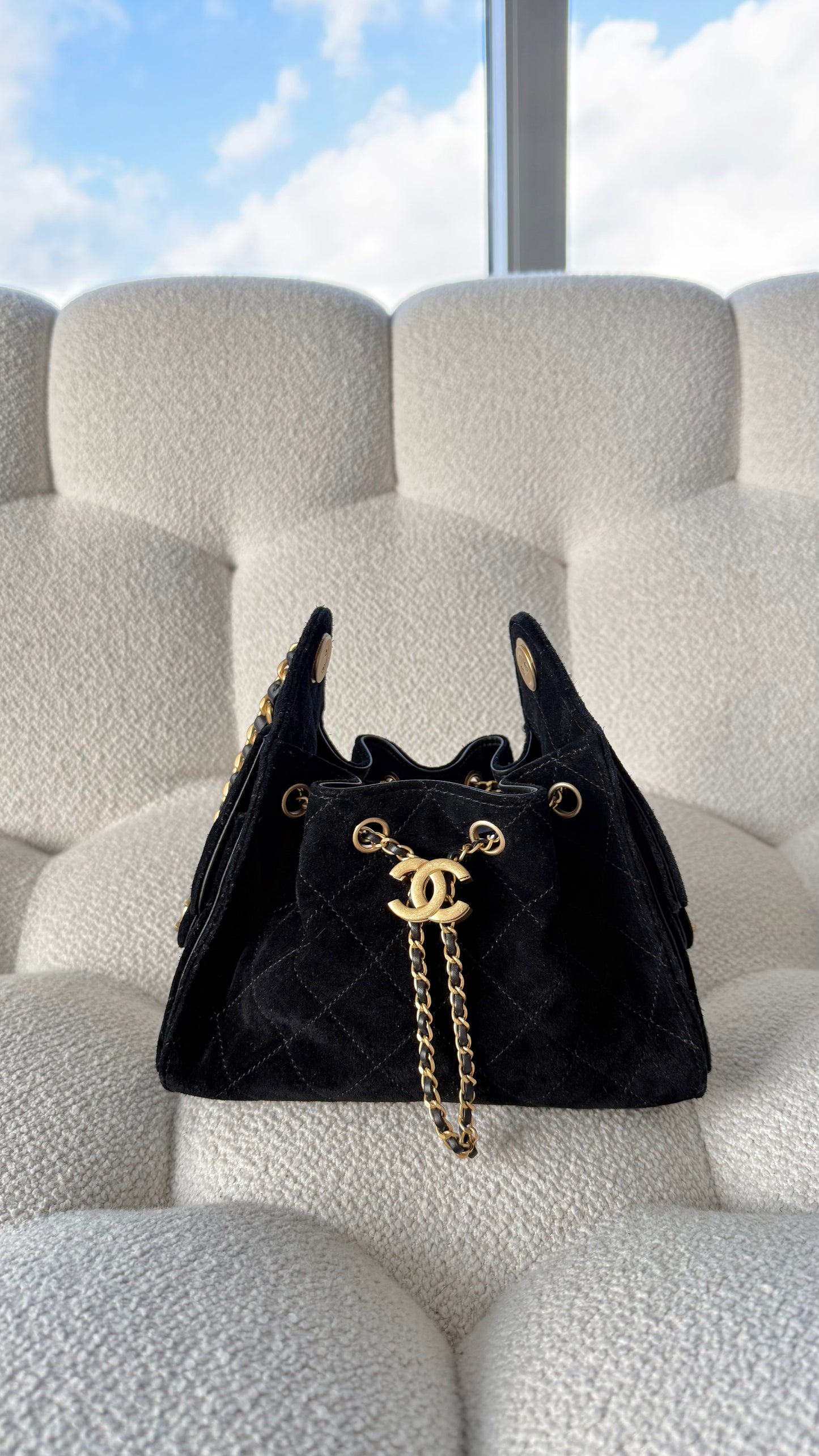 Chanel 25 Mini Hobo Suede Black
