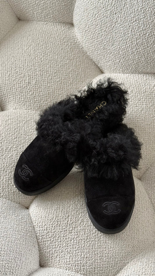 Chanel Mules Suede Calfskin & Shearling Black