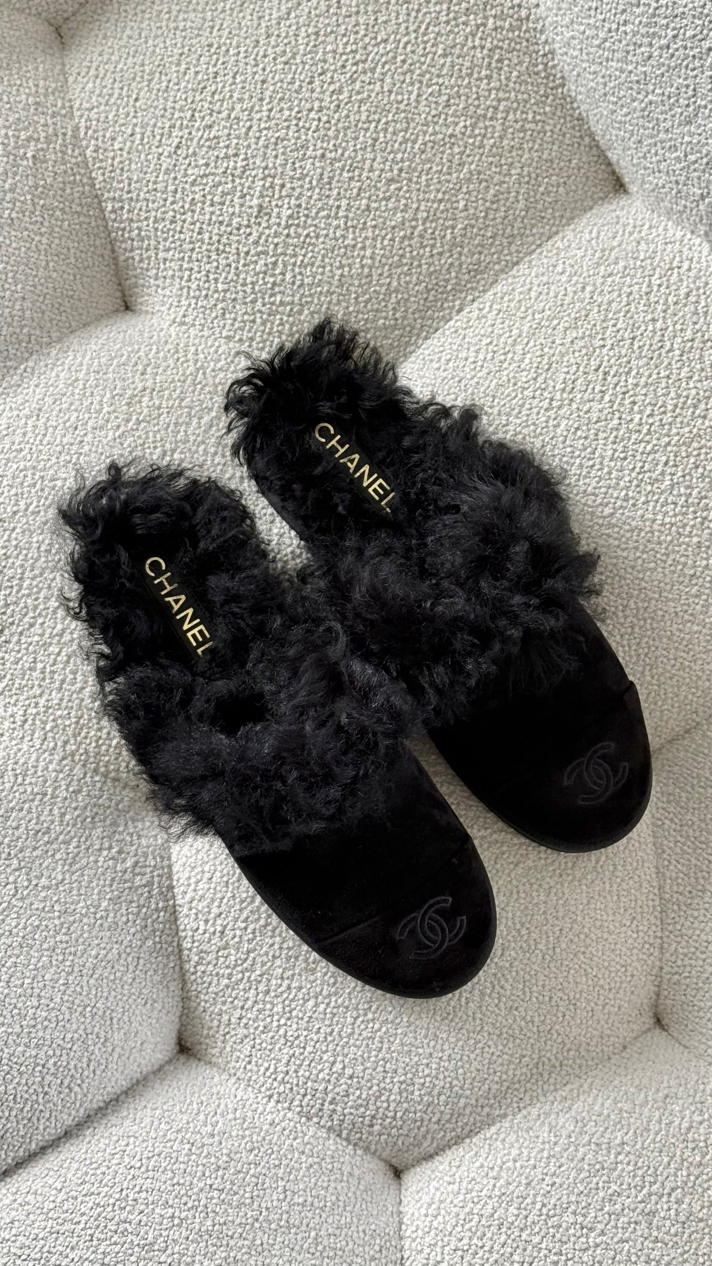 Chanel Mules Suede Calfskin & Shearling Black