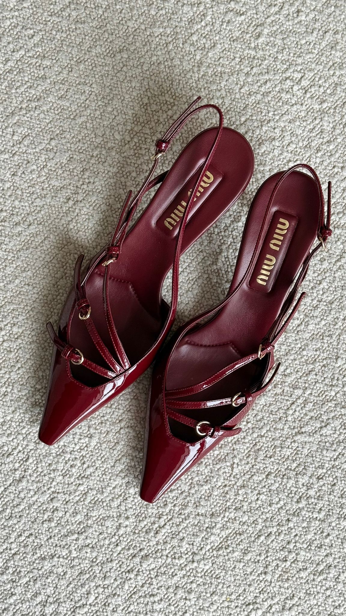 Miu Miu Slingback Kitten Heels Patent Leather Burgundy 39