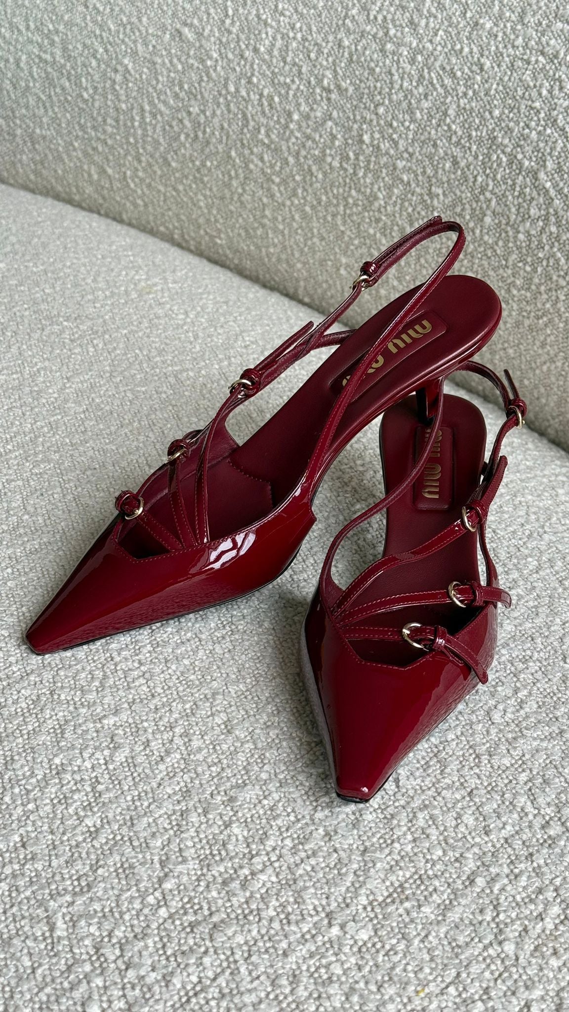 Miu Miu Slingback Kitten Heels Patent Leather Burgundy 39