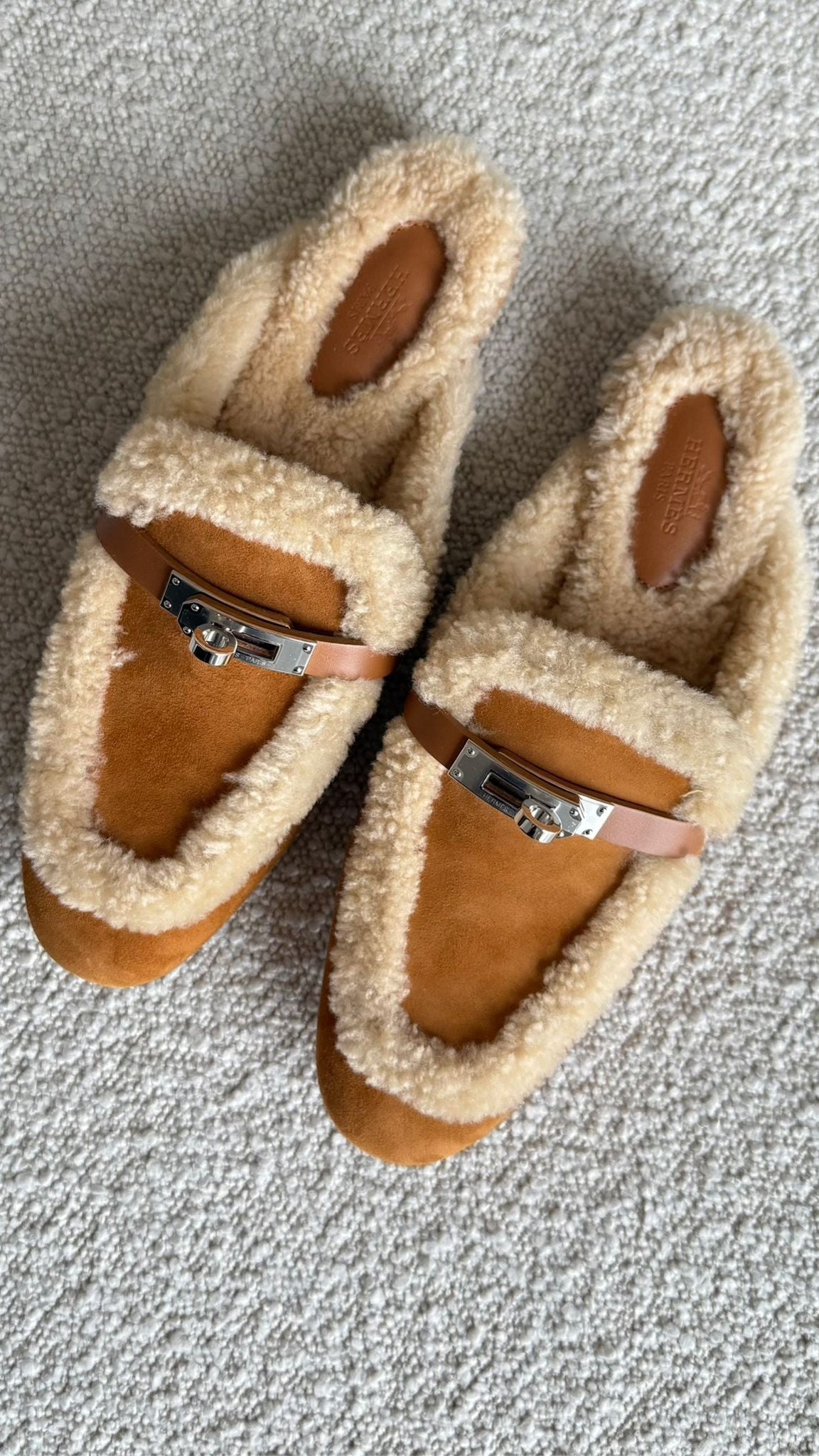 Hermès Oz Mule Suede & Calfskin & Shearling Naturel & Ecru PHW