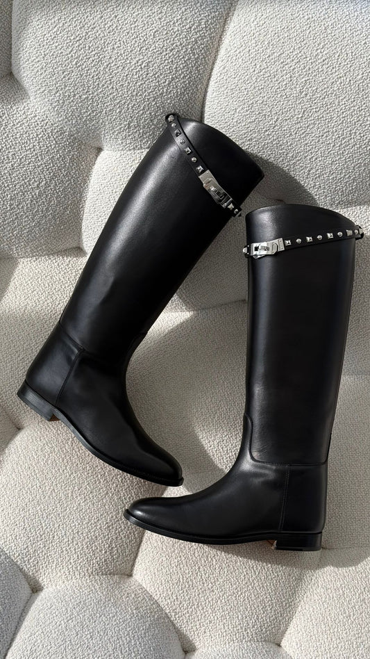 Hermès Jumping Boots with Studs Box Black PHW 39
